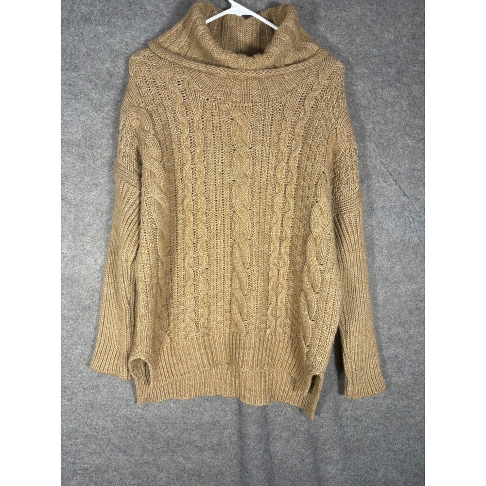 Silvia Novelli Italy Womens Medium Camel Tan Cable Knit Cowl Neck Sweater